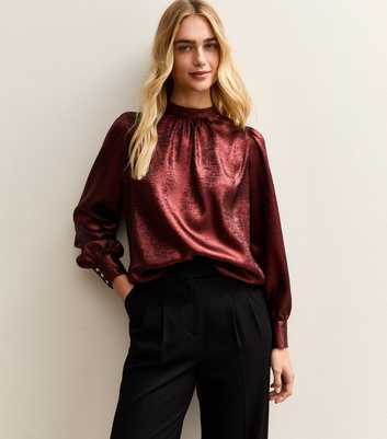 Dark Burgundy Metallic High Neck Blouse