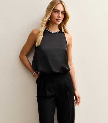 Black Satin Bubble Hem Top