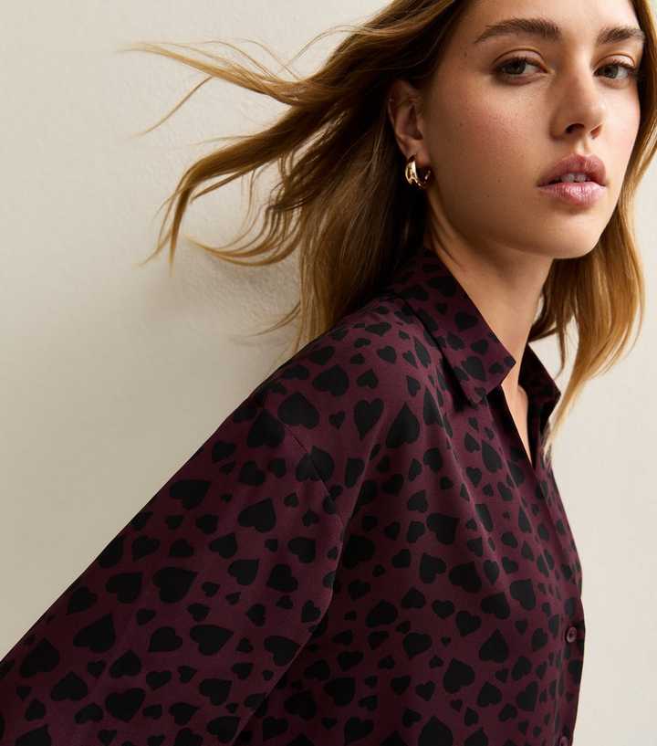 Dark Red Heart Print Shirt