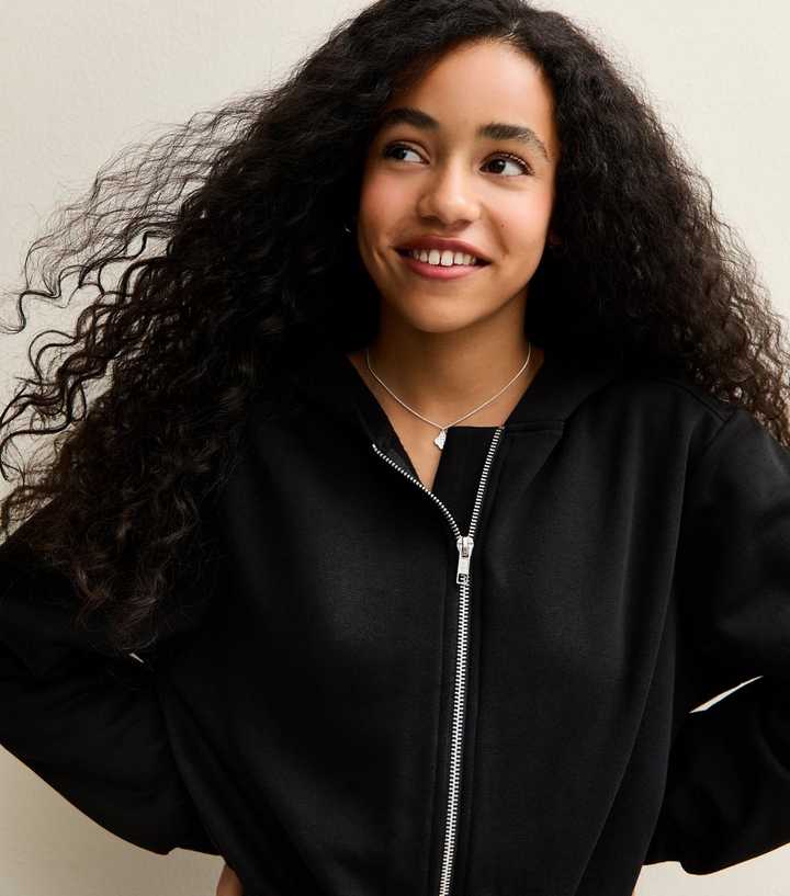 Girls Black Zip Through Hoodie