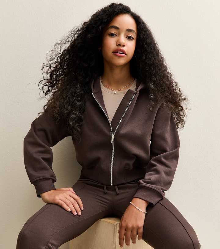 Girls Brown Zip Through Hoodie