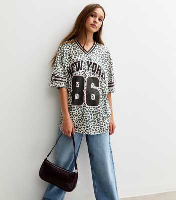 Girls Brown 86 New York Leopard Print Football Top