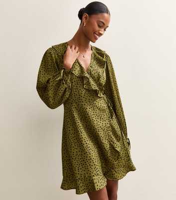 Green Spot Wrap Mini Dress