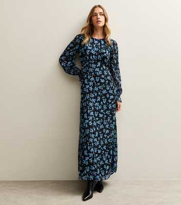 Blue Floral Long Sleeve Maxi Dress