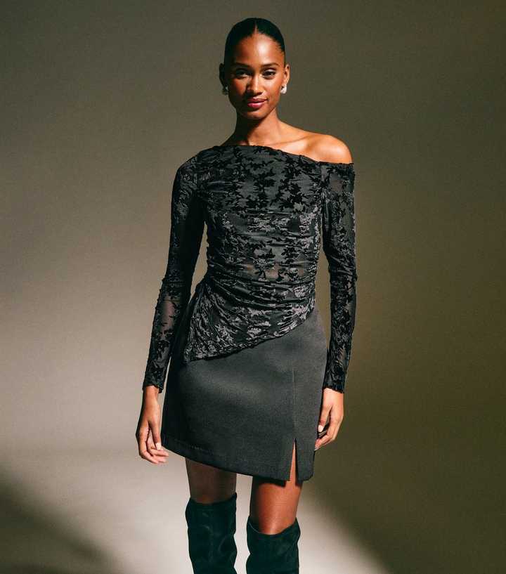 Black Velvet Devore Long Sleeve Top