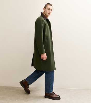 Dark Khaki Regular Corduroy Collar Mac Coat