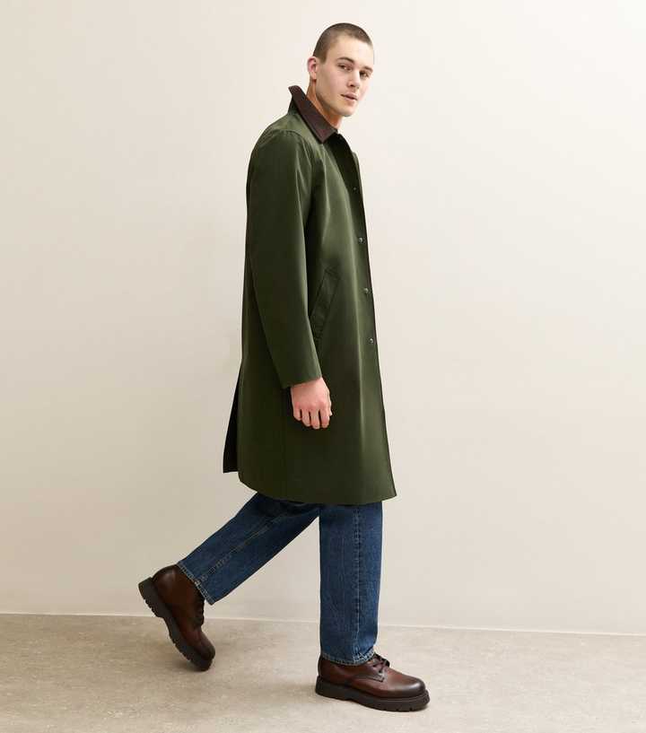 Dark Khaki Regular Corduroy Collar Mac Coat
