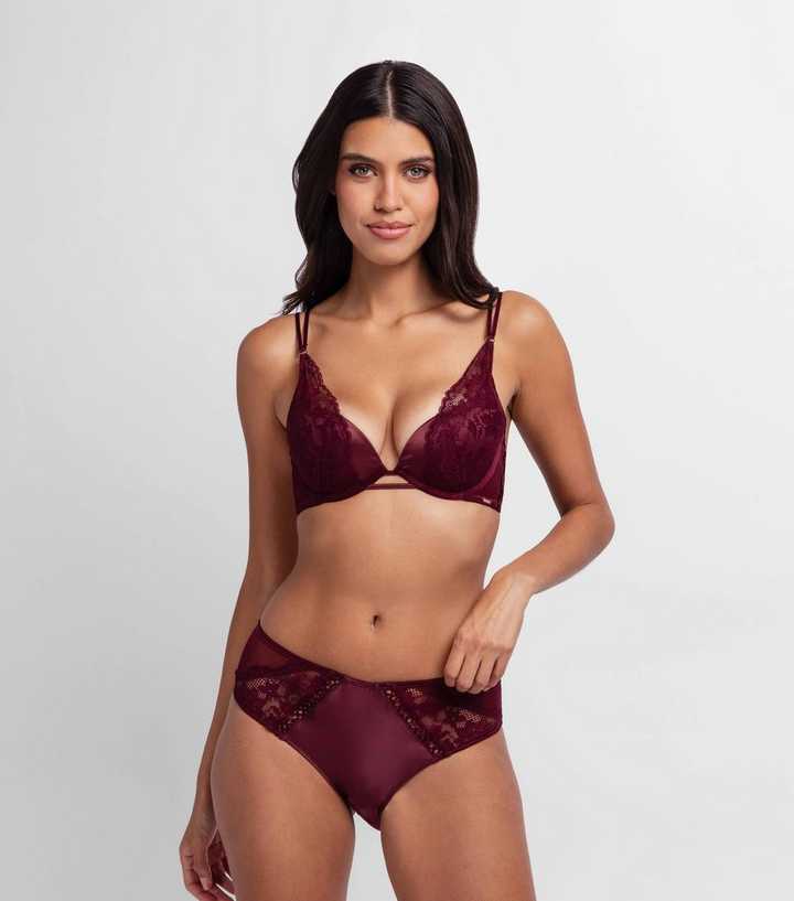 Dorina Red Satin Lace Trimmed Plunge Bra