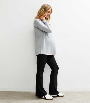 Maternity Black Ribbed Flared Leggings