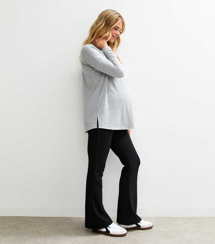 Maternity Black Ribbed Flared Leggings