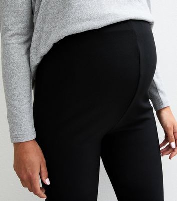 Maternity Black Ribbed Flared Leggings New Look