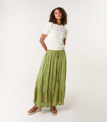 Blue Vanilla Bright Green Foil Print Peplum Hem Skirt