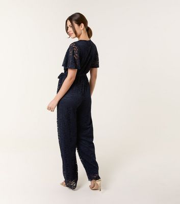 Blue Vanilla Navy Lace Wrapover Jumpsuit