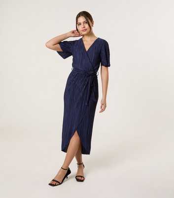 Blue Vanilla Navy Plisse Wrap Midi Dress