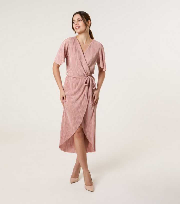 Blue Vanilla Pink Textured Wrap Midi Dress