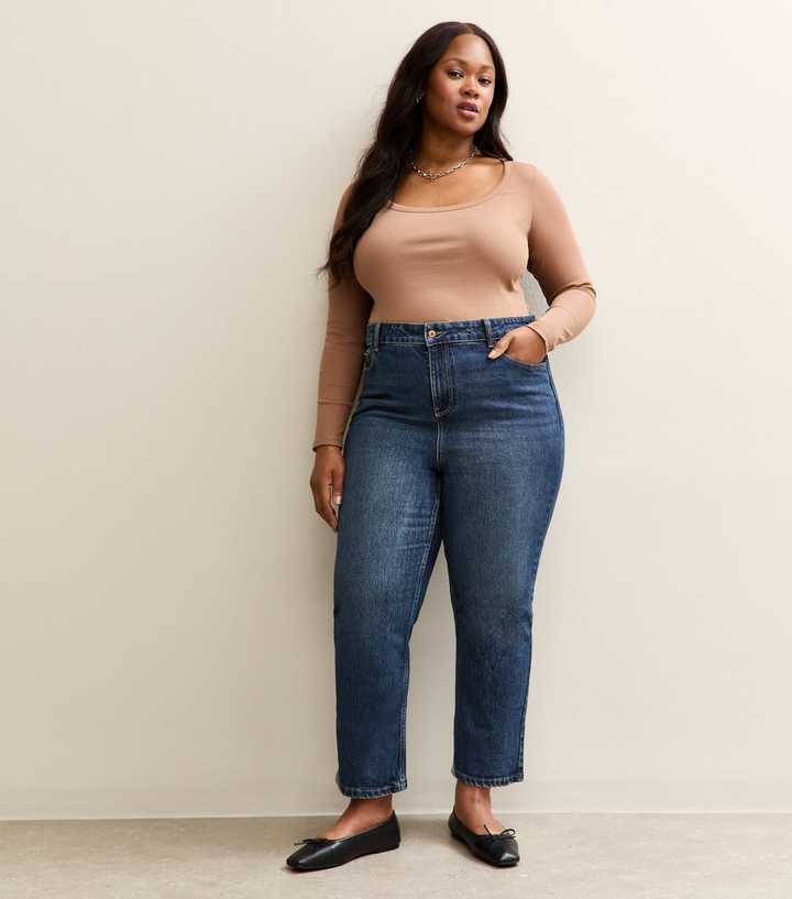 Curves Dark Blue Straight Leg Jeans
