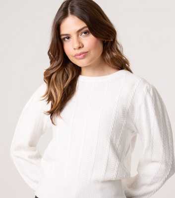 Blue Vanilla White Textured Puff Sleeve Jumper
