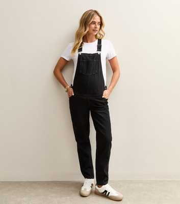 Maternity Black Wash Denim Dungarees
