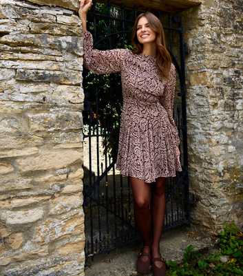 Blue Vanilla Brown Paisley Print Mini Dress
