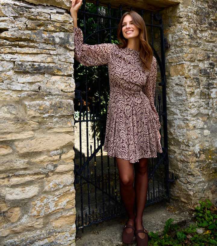 Blue Vanilla Brown Paisley Print Mini Dress