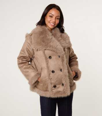 Blue Vanilla Camel Reversible Faux Fur Coat