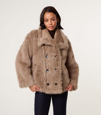 Blue Vanilla Camel Reversible Faux Fur Coat New Look