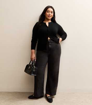 Curves Black Elasticated Wide Leg Jeans