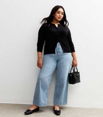 Curves Light Blue Elasticated Wide Leg Jeans