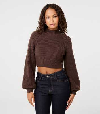 Pink Vanilla Dark Brown High Neck Cropped Jumper