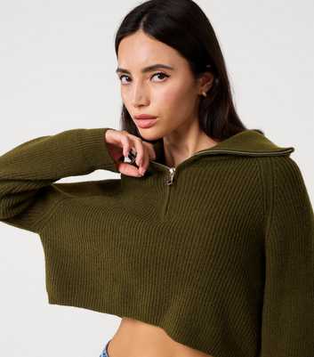 Pink Vanilla Dark Khaki Half Zip Knit Jumper
