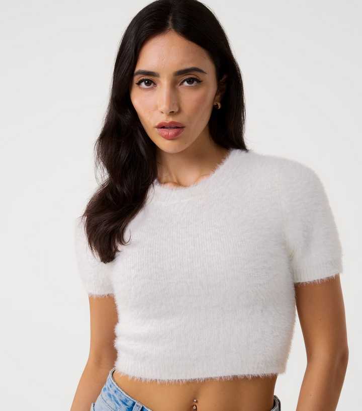 Pink Vanilla Off White Short Sleeve Fluffy Jumper