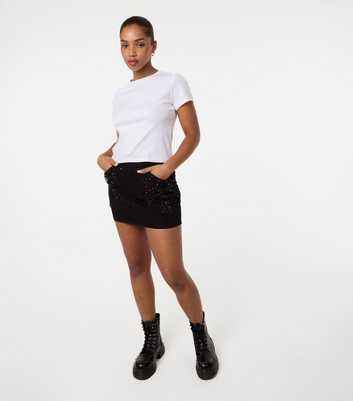 Pink Vanilla Black Rhinestone Bow Denim Skirt
