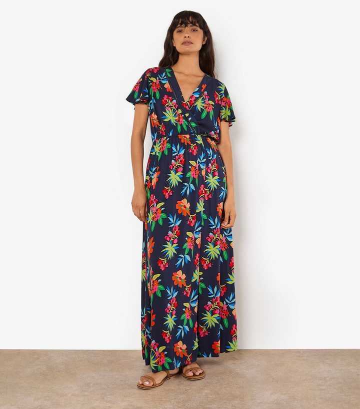 Wrap Dress New Look Apricot Dresses Apricot Navy Flora Print Wrap