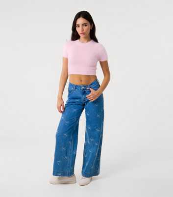 Pink Vanilla  Blue Ribbon Bow Embroidered Jeans
