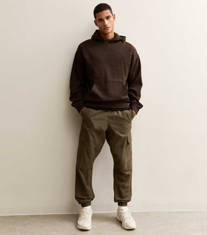 Dark Khaki Relaxed Cuffed Cargo Trousers