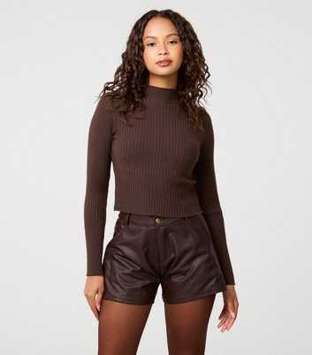 Pink Vanilla Dark Brown Rib High Neck Jumper