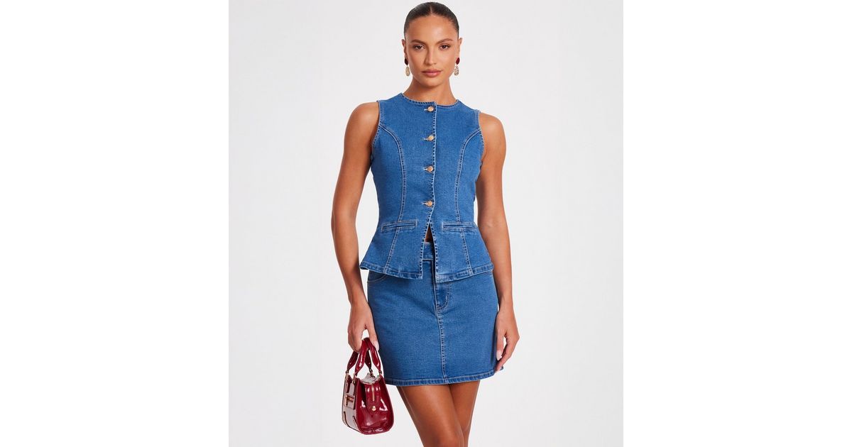 Mini Skirt Button Skirt Quiz QUIZ Blue Denim Mini Skirt New Look