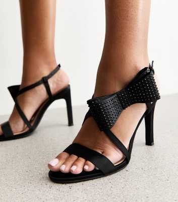 Black Embellished Bow Heeled Sandals