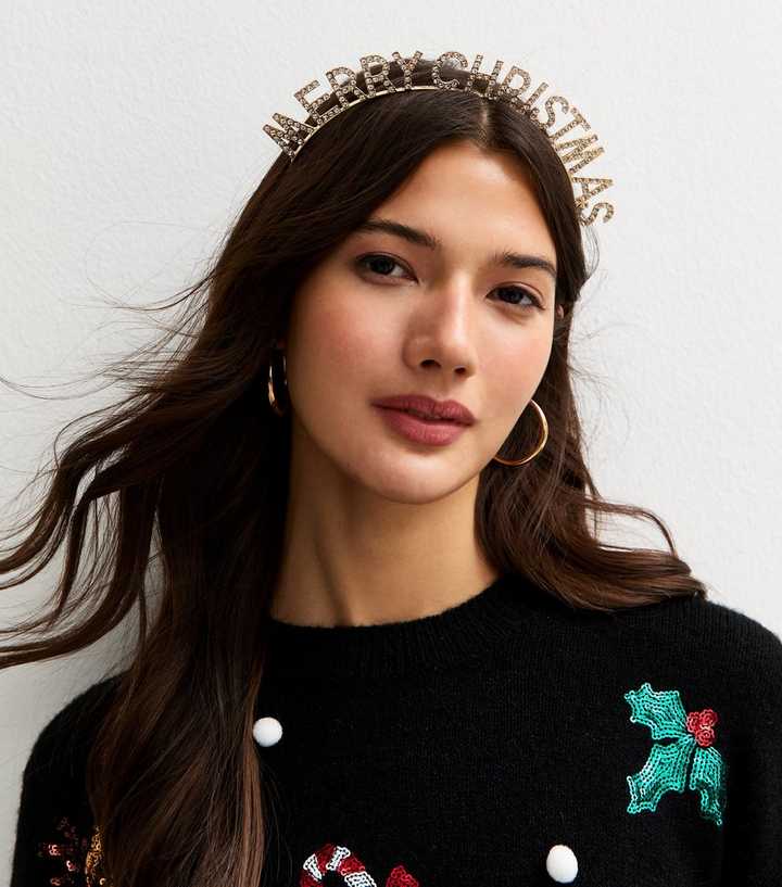 Gold-Tone Diamante Merry Christmas Headband