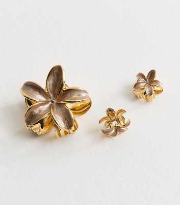 Pack Of 3 Brown Floral Hair Clips