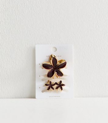 Pack Of 3 Burgundy Enamel Flower Hair Clips