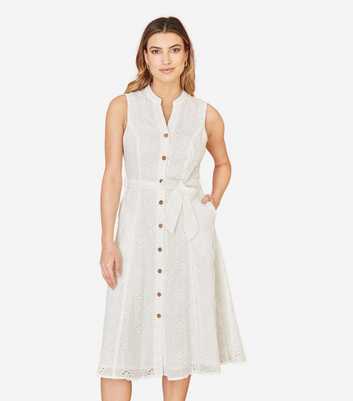 Yumi White Floral Embroidered Shirt Dress