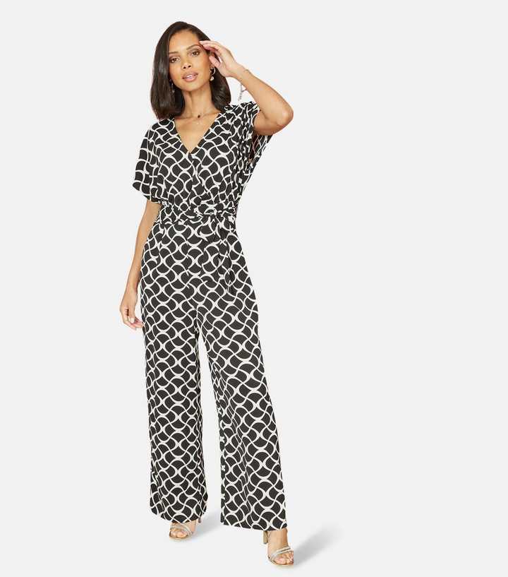 Yumi Black Geometric Print Wrap Jumpsuit