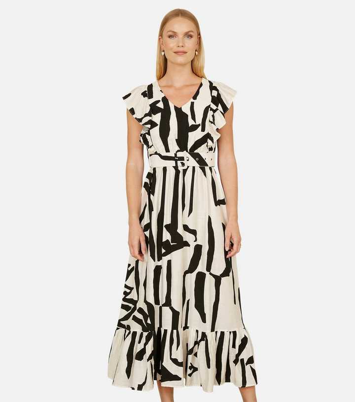 Yumi Black Abstract Print Midi Dress