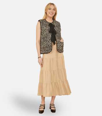 Yumi Stone Button Front Tiered Gypsy Skirt