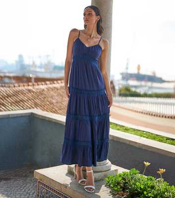 Yumi Navy Lace Tier Maxi Dress