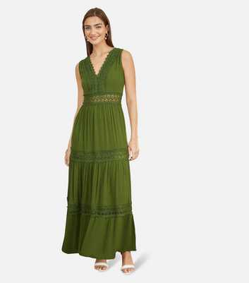 Yumi Green Lace Trim Maxi Dress