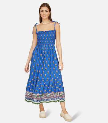 Yumi Blue Floral Print Smocked Sun Dress