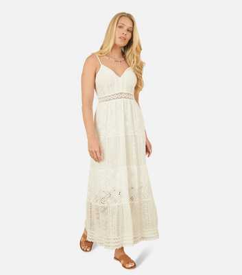 Yumi White Broderie Embroidered Lace Tiered Dress