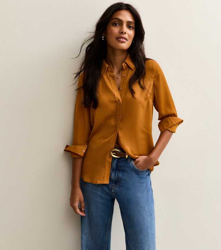Dark Yellow Plain Long Sleeve Shirt